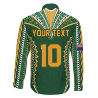 Custom Cook Islands Rugby League Family Matching Long Sleeve Bodycon Dress and Hawaiian Shirt Tatau Tribal Pattern-Special Edition Green Color