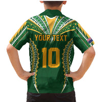 Custom Cook Islands Rugby League Family Matching Mermaid Dress and Hawaiian Shirt Tatau Tribal Pattern-Special Edition Green Color