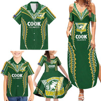 Custom Cook Islands Rugby League Family Matching Summer Maxi Dress and Hawaiian Shirt Tatau Tribal Pattern-Special Edition Green Color