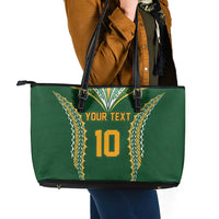 Custom Cook Islands Rugby League Leather Tote Bag Tatau Tribal Pattern-Special Edition Green Color