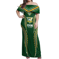 Custom Cook Islands Rugby League Off Shoulder Maxi Dress Tatau Tribal Pattern-Special Edition Green Color