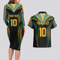 Custom Cook Islands Rugby League Couples Matching Long Sleeve Bodycon Dress and Hawaiian Shirt Tatau Tribal Pattern-Special Edition Black Color