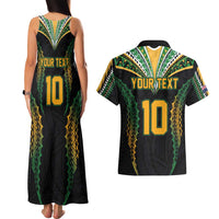 Custom Cook Islands Rugby League Couples Matching Tank Maxi Dress and Hawaiian Shirt Tatau Tribal Pattern-Special Edition Black Color