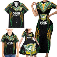 Custom Cook Islands Rugby League Family Matching Short Sleeve Bodycon Dress and Hawaiian Shirt Tatau Tribal Pattern-Special Edition Black Color
