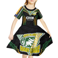 Custom Cook Islands Rugby League Kid Short Sleeve Dress Tatau Tribal Pattern-Special Edition Black Color