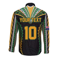 Custom Cook Islands Rugby League Long Sleeve Button Shirt Tatau Tribal Pattern-Special Edition Black Color