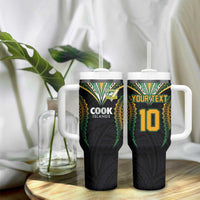 Custom Cook Island Rugby League 2025 Tumbler With Handle Tatau Tribal Pattern-Special Edition Black Color