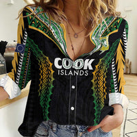 Custom Cook Islands Rugby League Women Casual Shirt Tatau Tribal Pattern-Special Edition Black Color LT03 Female Green-Black - Polynesian Pride