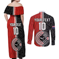 Custom Tonga and New Zealand Rugby Couples Matching Off Shoulder Maxi Dress and Long Sleeve Button Shirt Maori Mix Ngatu Pattern LT03 - Polynesian Pride