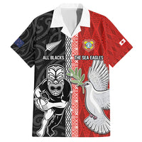 Custom Tonga and New Zealand Rugby Family Matching Off Shoulder Maxi Dress and Hawaiian Shirt Maori Mix Ngatu Pattern