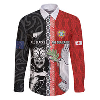 Custom Tonga and New Zealand Rugby Family Matching Off Shoulder Maxi Dress and Hawaiian Shirt Maori Mix Ngatu Pattern