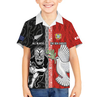 Custom Tonga and New Zealand Rugby Family Matching Off Shoulder Short Dress and Hawaiian Shirt Maori Mix Ngatu Pattern LT03 Son's Shirt Black - Polynesian Pride