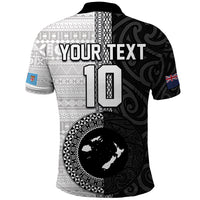 Custom Fiji and New Zealand Rugby Polo Shirt Tapa Mix Maori Pattern