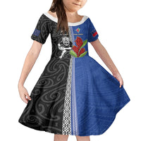 Custom Samoa and New Zealand Rugby Kid Short Sleeve Dress Teuila Samoan and Maori Warrior LT03 KID Black - Polynesian Pride