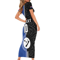 Custom Samoa and New Zealand Rugby Short Sleeve Bodycon Dress Teuila Samoan and Maori Warrior LT03 - Polynesian Pride