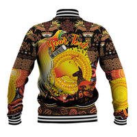 Personalized Australia and Papua New Guinea Together Baseball Jacket Kangaroo Aboriginal Art and Bird-of-paradise Oro Tribal Motifs - Polynesian Pride