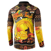 Personalized Australia and Papua New Guinea Together Button Sweatshirt Kangaroo Aboriginal Art and Bird-of-paradise Oro Tribal Motifs - Polynesian Pride