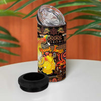 Personalized Australia and Papua New Guinea Together 4 in 1 Can Cooler Tumbler Kangaroo Aboriginal Art and Bird-of-paradise Oro Tribal Motifs - Polynesian Pride