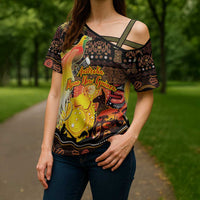 Personalized Australia and Papua New Guinea Together Cross Shoulder Shirt Kangaroo Aboriginal Art and Bird-of-paradise Oro Tribal Motifs - Polynesian Pride