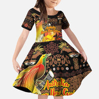 Personalized Australia and Papua New Guinea Together Family Matching Off Shoulder Maxi Dress and Hawaiian Shirt Kangaroo Aboriginal Art and Bird-of-paradise Oro Tribal Motifs - Polynesian Pride