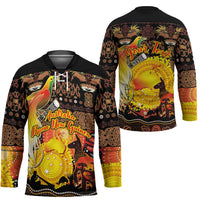 Personalized Australia and Papua New Guinea Together Hockey Jersey Kangaroo Aboriginal Art and Bird-of-paradise Oro Tribal Motifs - Polynesian Pride