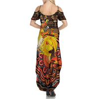 Personalized Australia and Papua New Guinea Together Summer Maxi Dress Kangaroo Aboriginal Art and Bird-of-paradise Oro Tribal Motifs - Polynesian Pride
