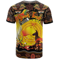 Personalized Australia and Papua New Guinea Together T Shirt Kangaroo Aboriginal Art and Bird-of-paradise Oro Tribal Motifs - Polynesian Pride