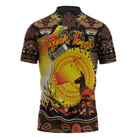 Personalized Australia and Papua New Guinea Together Zipper Polo Shirt Kangaroo Aboriginal Art and Bird-of-paradise Oro Tribal Motifs - Polynesian Pride