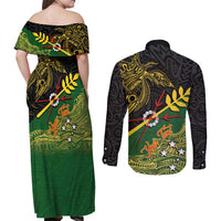 Personalized Chimpu Province Papua New Guinea Couples Matching Off Shoulder Maxi Dress and Long Sleeve Button Shirt Bird-of-paradise Art Tattoo and Melanesian Motifs - Polynesian Pride