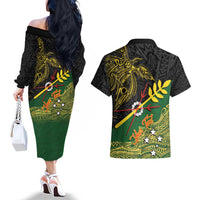 Personalized Chimpu Province Papua New Guinea Couples Matching Off The Shoulder Long Sleeve Dress and Hawaiian Shirt Bird-of-paradise Art Tattoo and Melanesian Motifs - Polynesian Pride