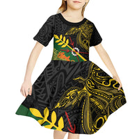 Personalized Chimpu Province Papua New Guinea Kid Short Sleeve Dress Bird-of-paradise Art Tattoo and Melanesian Motifs - Polynesian Pride