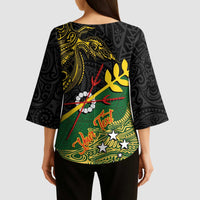 Personalized Chimpu Province Papua New Guinea Kimono Sleeve Blouse Bird-of-paradise Art Tattoo and Melanesian Motifs - Polynesian Pride