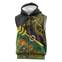 Personalized Chimpu Province Papua New Guinea Sleeveless Zip Hoodie Bird-of-paradise Art Tattoo and Melanesian Motifs LT03 Black - Polynesian Pride