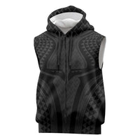 Hawaiian Kakau Art Tattoos Aquaman Style Sleeveless Zip Hoodie Black Version - Polynesian Pride