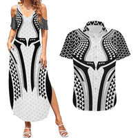 Hawaiian Kakau Art Tattoos Aquaman Style Couples Matching Summer Maxi Dress and Hawaiian Shirt White Version - Polynesian Pride
