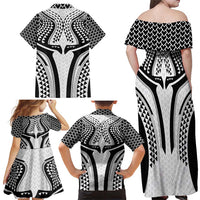Hawaiian Kakau Art Tattoos Aquaman Style Family Matching Off Shoulder Maxi Dress and Hawaiian Shirt White Version - Polynesian Pride