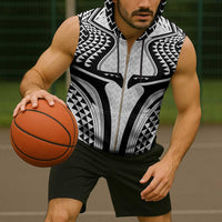 Hawaiian Kakau Art Tattoos Aquaman Style Sleeveless Zip Hoodie White Version - Polynesian Pride