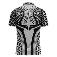Hawaiian Kakau Art Tattoos Aquaman Style Zipper Polo Shirt White Version - Polynesian Pride