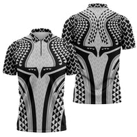 Hawaiian Kakau Art Tattoos Aquaman Style Zipper Polo Shirt White Version - Polynesian Pride
