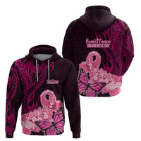 Polynesia Breast Cancer Hoodie Butterfly and Flowers Ribbon Maori Tattoo Ethnic Black Style LT03 - Polynesian Pride