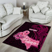 Custom Polynesia Breast Cancer Area Rug Butterfly and Flowers Ribbon Maori Tattoo Ethnic Black Style LT03 - Polynesian Pride