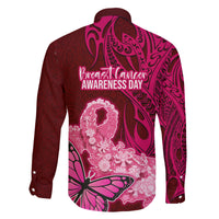 Polynesia Breast Cancer Family Matching Off Shoulder Long Sleeve Dress and Hawaiian Shirt Butterfly and Flowers Ribbon Maori Tattoo Ethnic Red Style LT03 - Polynesian Pride