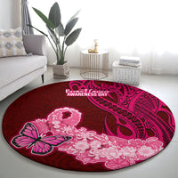 Polynesia Breast Cancer Round Carpet Butterfly and Flowers Ribbon Maori Tattoo Ethnic Red Style LT03 - Polynesian Pride