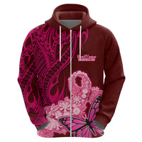 Custom Polynesia Breast Cancer Hoodie Butterfly and Flowers Ribbon Maori Tattoo Ethnic Red Style LT03 - Polynesian Pride