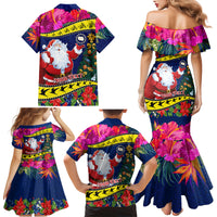 Personalised Cook Island Christmas Family Matching Mermaid Dress and Hawaiian Shirt Santa Claus Mix Maroro and Kakaia Hibiscus Flower Maori Pattern LT03 - Polynesian Pride
