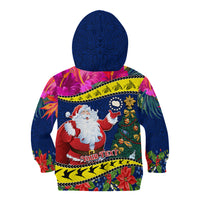 Personalised Cook Island Christmas Kid Hoodie Santa Claus Mix Maroro and Kakaia Hibiscus Flower Maori Pattern LT03 - Polynesian Pride