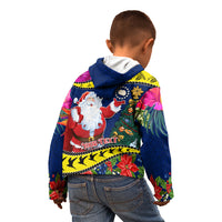 Personalised Cook Island Christmas Kid Hoodie Santa Claus Mix Maroro and Kakaia Hibiscus Flower Maori Pattern LT03 - Polynesian Pride