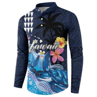 Hawaiian Honu Honi Ihu Button Sweatshirt With Plumeria and Kakau Art Pattern