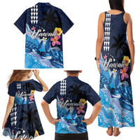 Hawaiian Honu Honi Ihu Family Matching Tank Maxi Dress and Hawaiian Shirt With Plumeria and Kakau Art Pattern