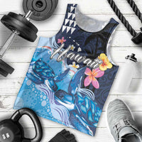 Hawaiian Honu Honi Ihu Men Tank Top With Plumeria and Kakau Art Pattern